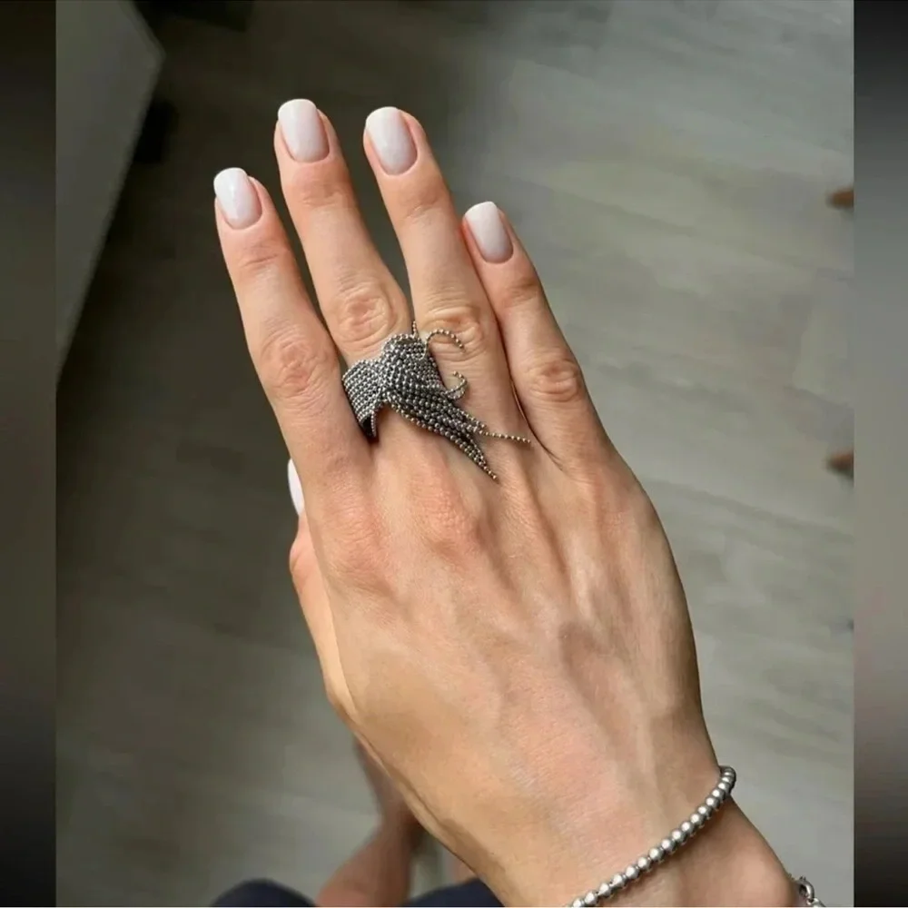 Anthropologie Tassel Stainless Steel Waterproof Resizable Ring
